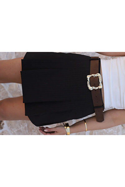 bytugcekaya Καφέ Σορτς Φούστα Mini Ριγέ σετ Ζώνη τεμαχίων