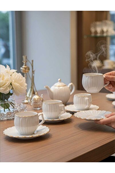 ariana sytle 12 Parça 6 Kişiik Yaldızlı Papatya Türk Kahve Fincan Takımı