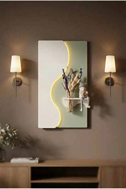 SERENGETI ART MANOLYA AHŞAP PİLLİ LEDLİ İSKANDİNAV TARZI SALON DUVAR RAFI MOD...