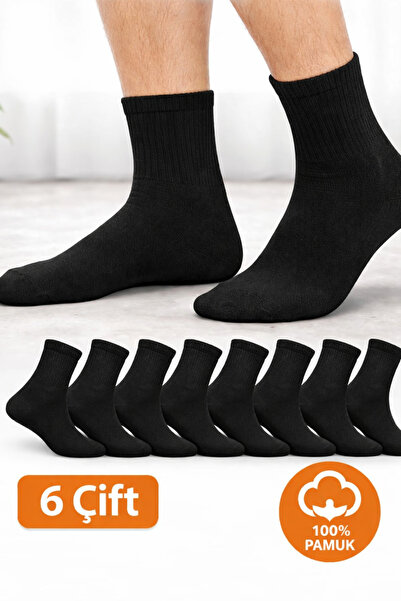 Katera 6'li Ekonomik Paket Unisex Pamuklu Siyah Yarim Konc
