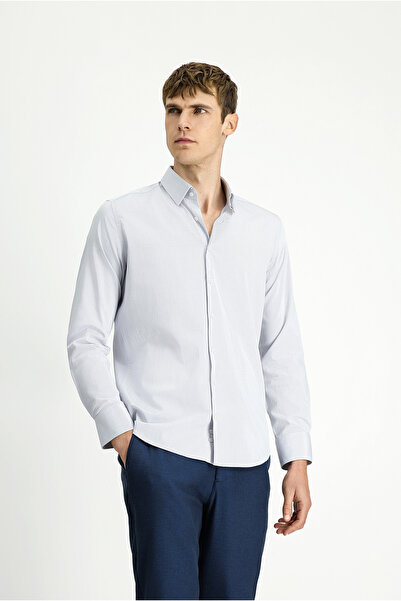 Kiğılı قميص قطني منقوش كلاسيكي بأكمام طويلة وقصة ضيقة