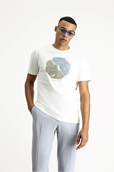 Kiğılı Bisiklet Yaka Regular Fit Baskılı Pamuk Tişört