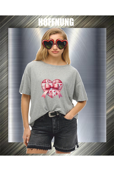 HOFFNUNG Unisex Short Sleeve Round Neck Pink Heart Ribbon Printed Solid Color...