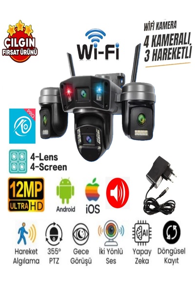SLTECH 4 kameralı 12mp Wifi Güvenlik Kamerası Okam Uygulama OK-203PLUSW