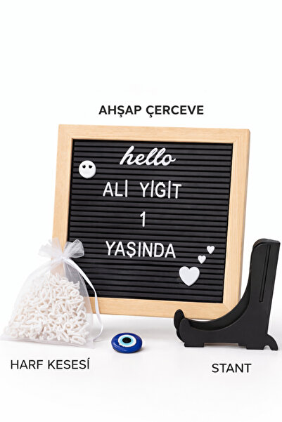 fikirstore Türkçe Karakterli Ve Emojili Harf Setli, Ahşap Çerçeveli, Ahşap St...