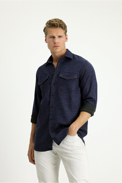 Kiğılı Uzun Kol Regular Fit Denim Pamuk Gömlek