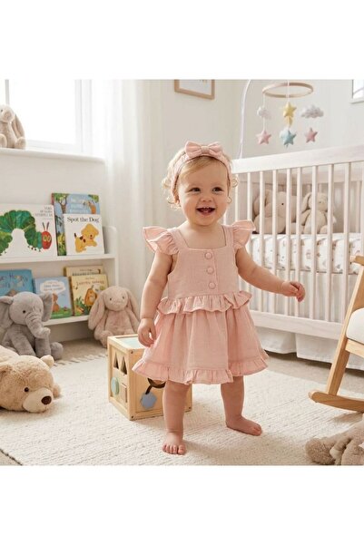 Luna Kids Store Baby Girl Cotton Muslin Strap Summer Dress and Headband