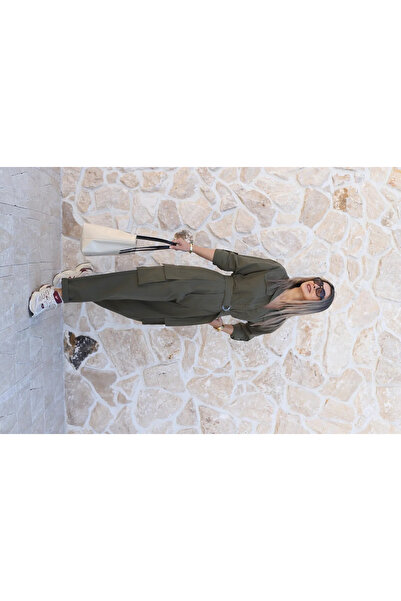 bytugcekaya Khaki Bell Belt Li Cargo Pocket Detailed Jumpsuit