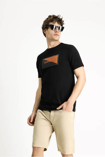 Kiğılı Μπλουζάκι από εμπριμέ βαμβακερό Slim Fit Crew Neck