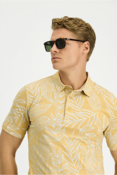 Kiğılı Slim Fit Slim Fit Printed Cotton Polo Neck T-Shirt