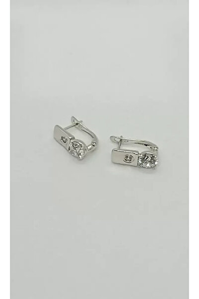 ndjewelry Silver Square Stone Detailed Minimal Earrings