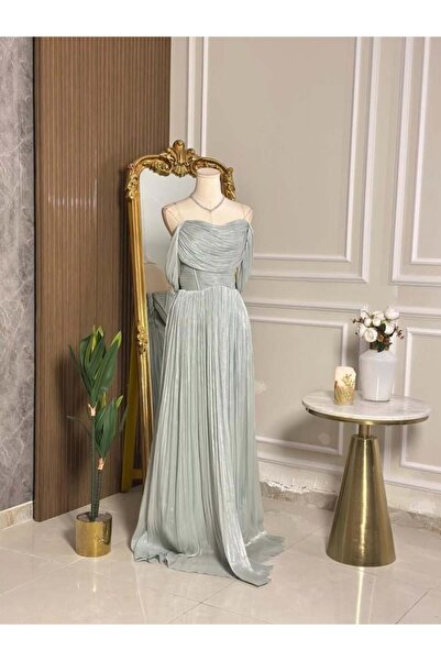 vanus fashion 6806 -فستان فانوس بليسيه بلون أخضر نعناعي هادئ