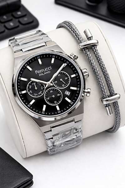 Ferrucci Italy Model Bracelet Full Function Black Tar 30 Mt Water Resistant S...