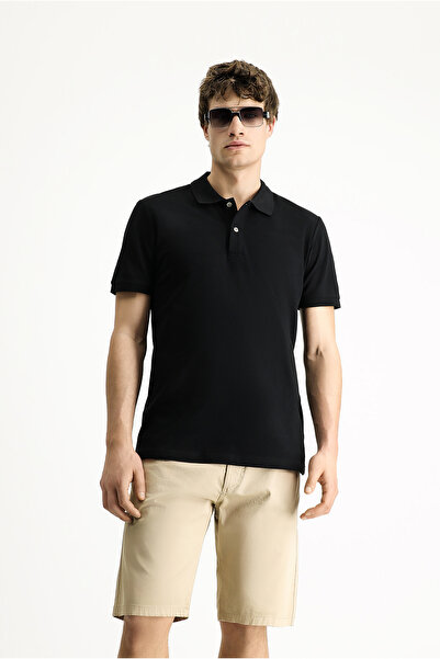 Kiğılı Tricou slim din bumbac brodat cu gât polo