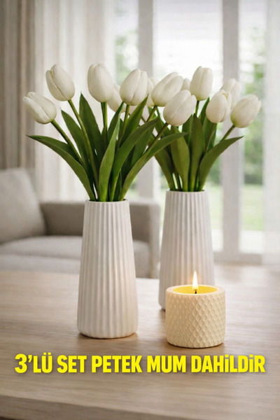 millonu 2liVază elegantă din ceramică albă Ç cu dungi pentru decor modern 19c...