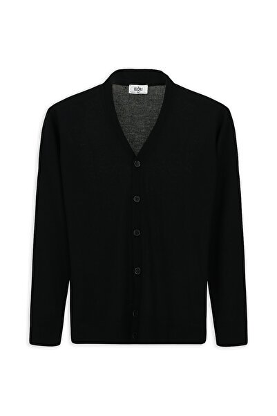 Kiğılı Cardigan din lână cu decolteu în V și nasturi din material subțire