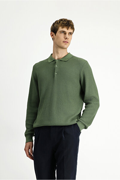 Kiğılı Pulover din tricot din bumbac cu model, cu gât polo