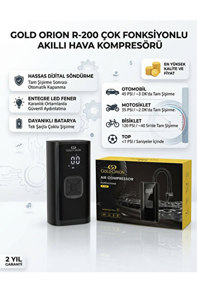 Gold Orion Şarjlı Hava Kompresörü - Dijital Ekranlı Lastik Şişirme Pompası + ...