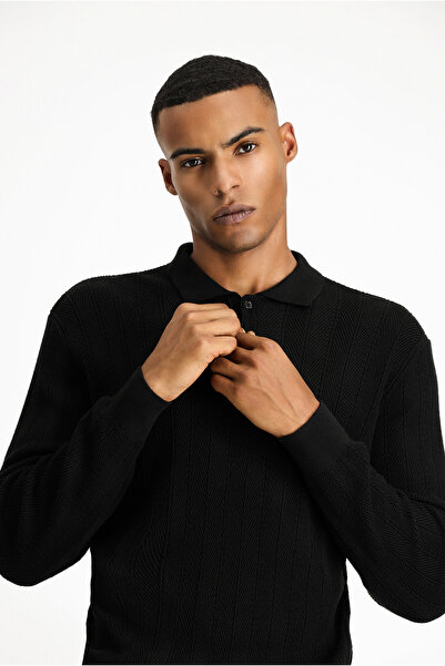 Kiğılı Polo Neck Slim Fit Slim Fit Patterned Cotton Knitwear Sweater