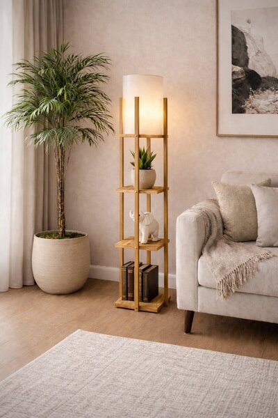 Turkish Home أباجورة أرضية مع رفوف – باللون الخشبي - 145 سم