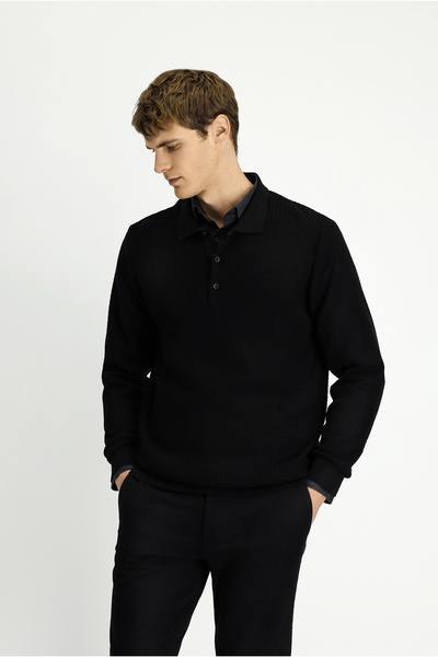 Kiğılı Pulover din tricot din bumbac cu model, cu gât polo