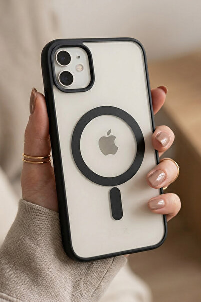 KVK PRİVACY iPhone 11 Magsafe Uyumlu Siyah Şeffaf Telefon Kılıfı Darbe Emici ...