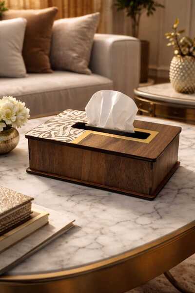 LAZORİAE Wood & Plexiglass Napkin Box 8*12*22 cm