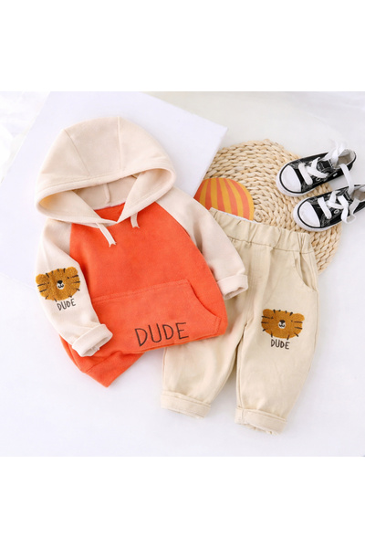 Bubito Dude Patterned Hooded Baby Bottom and Top Set