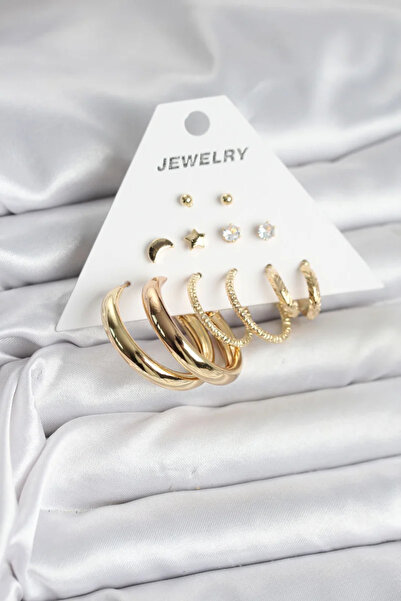 Skygo طقم أقراط نسائية من النحاس مكون من 6 أزواج باللون الذهبي - TJ-BKP11323