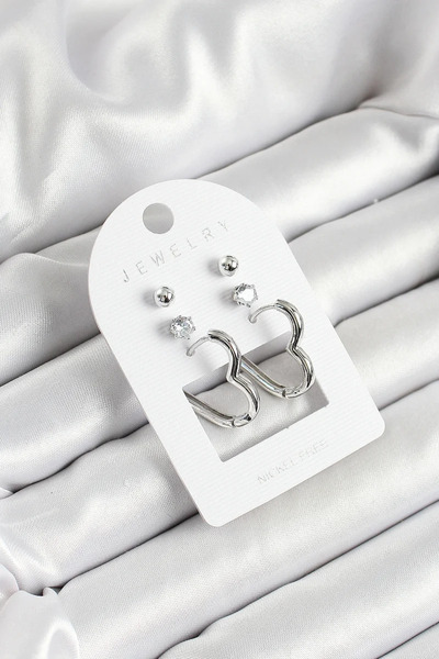 Skygo طقم أقراط نسائية مكونة من 3 أزواج من النحاس والزركون والحجر والقلب بالل...