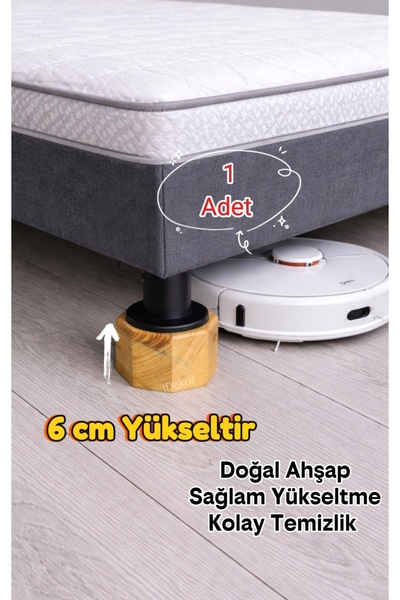 iDekor Robot Süpürge İçin Doğal Ahşap Baza Yükseltici, "6 CM yükseltir" | Oyu...