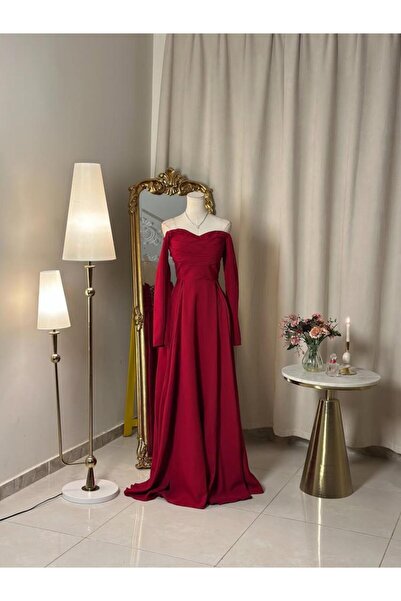 vanus fashion 6434-فستان سهرة برغندي بتصميم أنيق وكلاسيكي