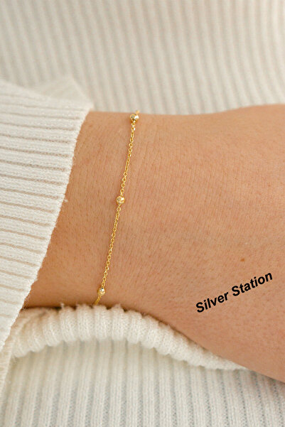 Silver Station Altın Renk 925 Ayar Gümüş Bileklik - Gold Zincir Bileklik 15-1...