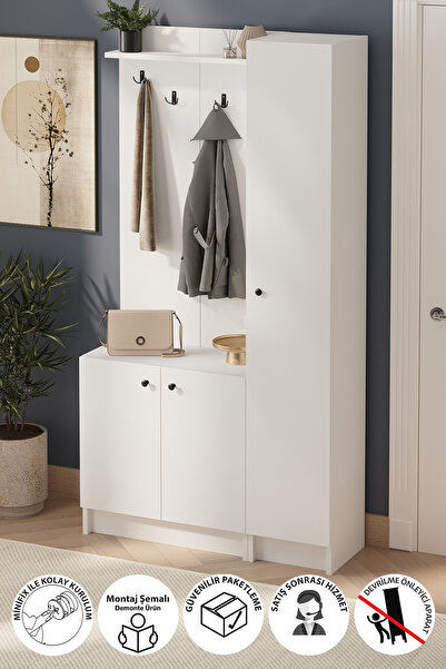 Bofigo 3 Kapaklı Portmanto Elbise Askılığı 7 Bölmeli Vestiyer Ayakkabılık Gün...