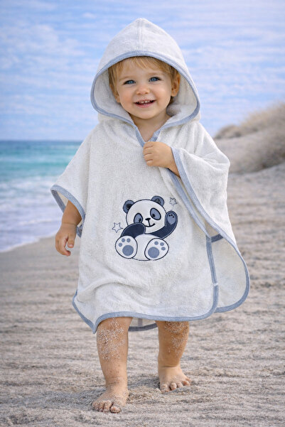 Tomuycuk Panda Embroidered Baby Bath Towel Pareo 100% Cotton Piece Poncho wit...