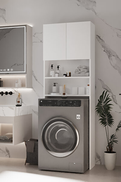 AWOX Plato Çamaşır Makinesi Dolabı 4 Raflı 2 Kapaklı Çamaşır Makinesi Dolabı Banyo Dolabı