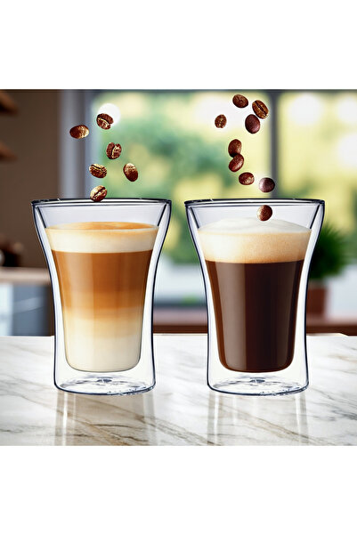Blackstone Double Wall Coffee Glass Cups 2pcs 250ml Borosilicate Clear Coffee...