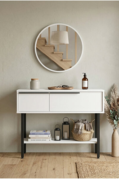 Robin Home Aynalı Dresuar Kapaklı Metal Ayaklı Beyaz