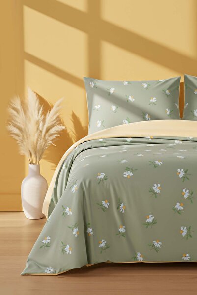 Rivaİstanbul Green Daisy Single Duvet Cover Set Cotton