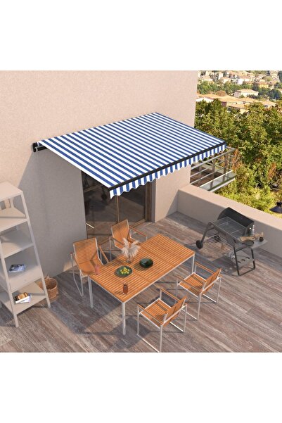 Concept Copertină retractabilă manual, albastru și alb, 450x350 cm