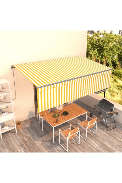 Concept Χειροκίνητη αναδιπλούμενη τέντα με στόρι, κίτρινη και λευκή, 5x3 μ.