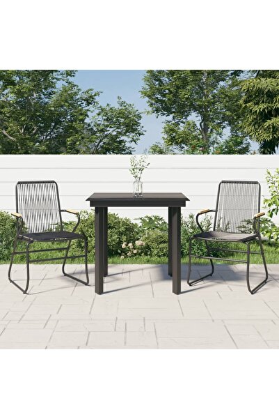 Concept Set cu masă pentru grădină, 3 piese, negru, ratan PVC