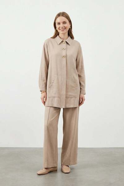 Loreen Women's 100% Cotton Piece Relaxed Cut Trousers Set - 20741Tks - Mink