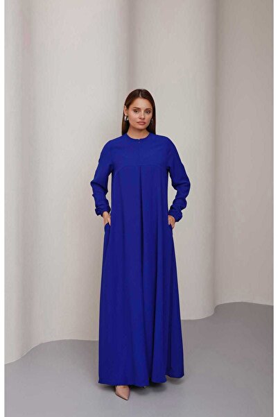 Neways 6482-Berlin A Pileli Elbise Saks Mavisi