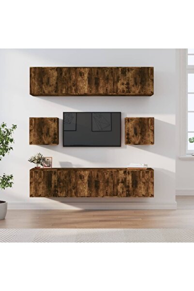 Concept Set dulap TV, 8 piese, stejar fumuriu, lemn prelucrat