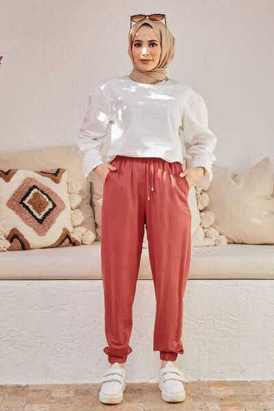 Neways 1151-Ancelina Lastikli Pantolon Gül Kurusu