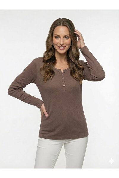 QYA Clothing Tricou basic cu mânecă lungă, 100% bumbac, croială largă