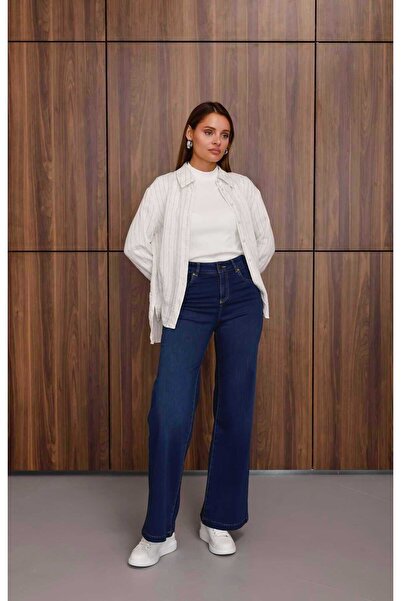 Neways 1152 Model - Denim Wide Leg, Dark Blue Trousers