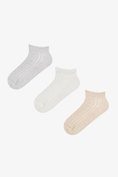 Penti 3 Pairs of Cotton Openwork Ruffle Booties Socks