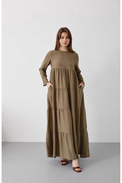 Neways 6400-Denim Parça Boya Elbise Haki